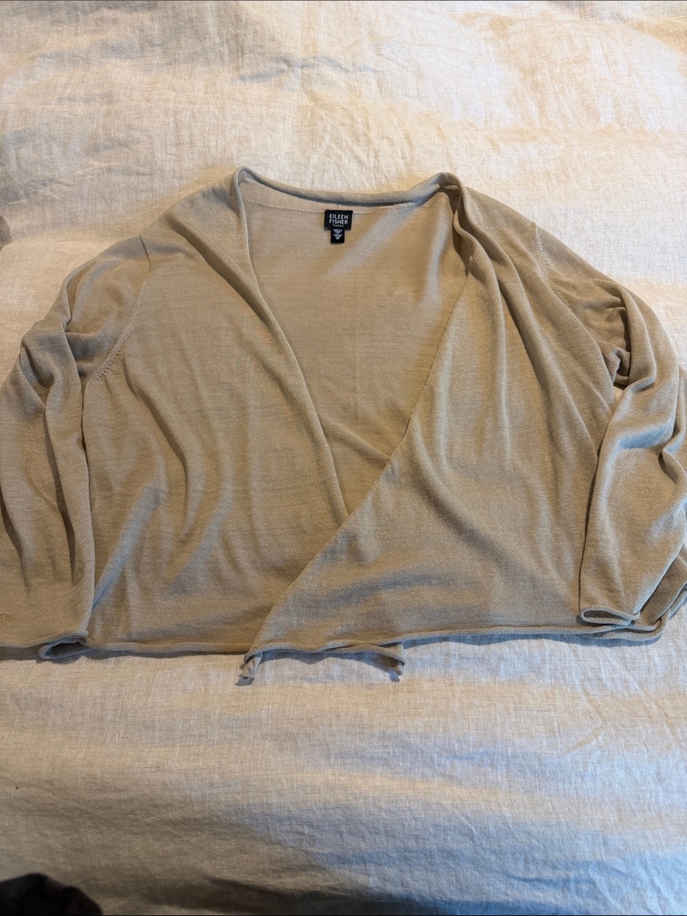 Eileen Fisher Cropped Open Draped Cardigan in Light Taupe 1X